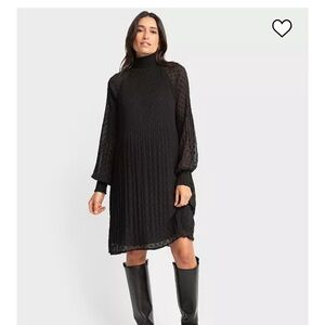 NWT Seraphine Black Pleated Bishop Sleeve Dress